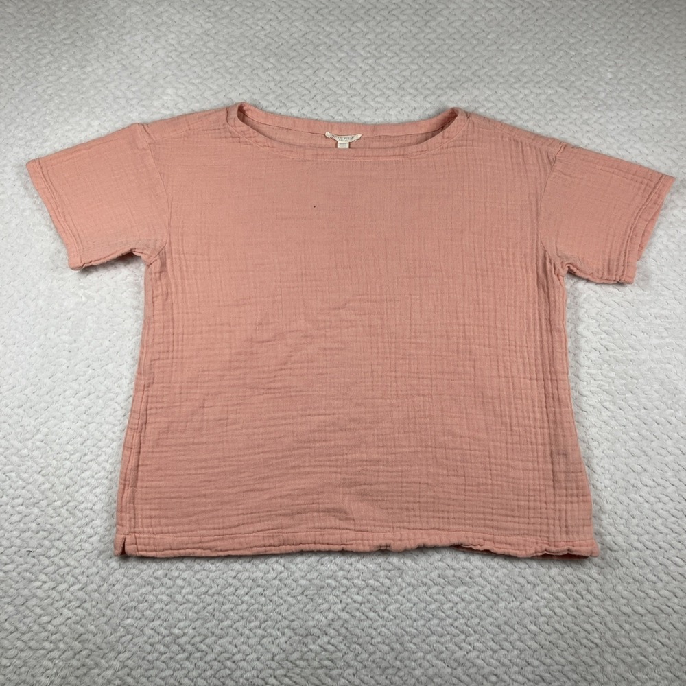 EILEEN FISHER 100% Organic Cotton Gauze Boxy Shirt Pink Small Petite